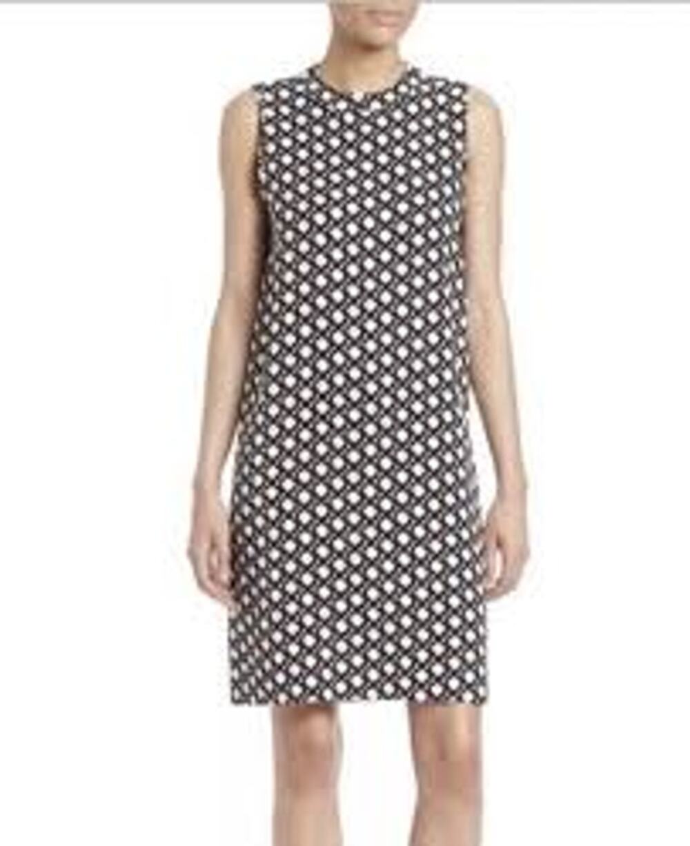 Max Mara Sleeveless Shift Dress Size 4 Black White Geometric Print Sheath